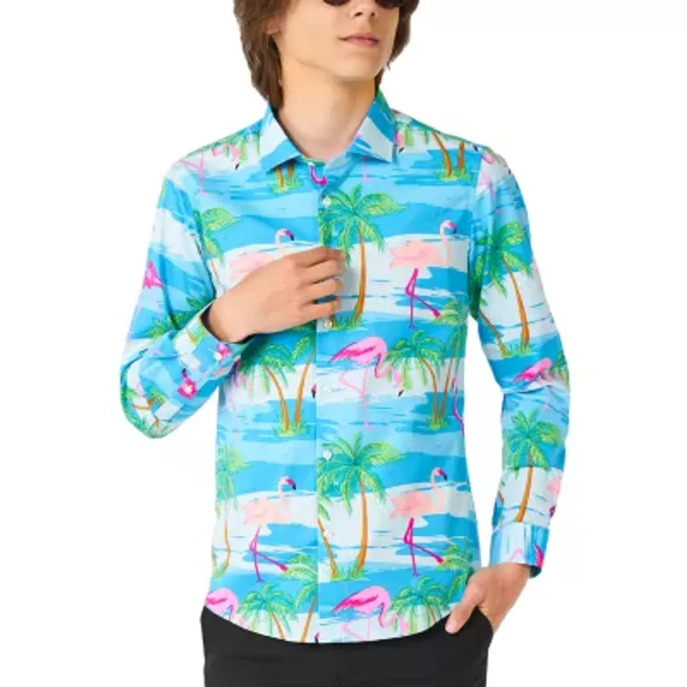 Opposuits Big Boys Flamingo Spread Collar Long Sleeve Dress Shirt