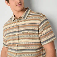 Frye and Co. Big Tall Mens Regular Fit Short Sleeve Striped Button-Down Shirt