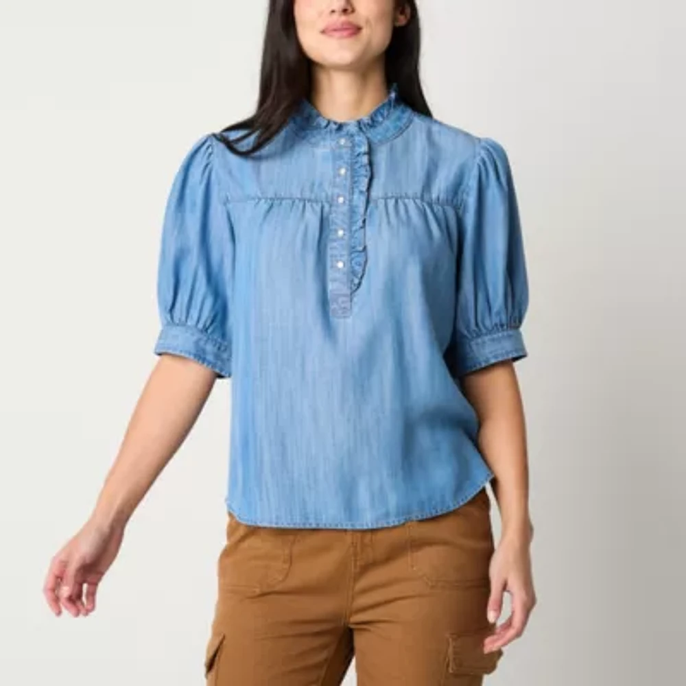 a.n.a Womens Elbow Sleeve Regular Fit Button-Down Shirt