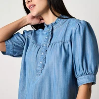 a.n.a Womens Elbow Sleeve Regular Fit Button-Down Shirt