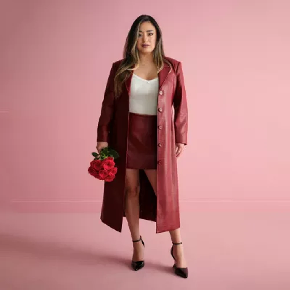 Bold Elements x Ally Brooke Womens Faux Leather Lightweight Trench Coat