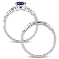 Lab Created Blue Sapphire & 1/6 CT. T.W. Diamond 10K White Gold Bridal Set