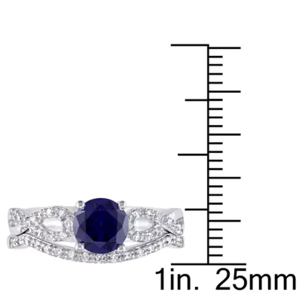 Lab Created Blue Sapphire & 1/6 CT. T.W. Diamond 10K White Gold Bridal Set