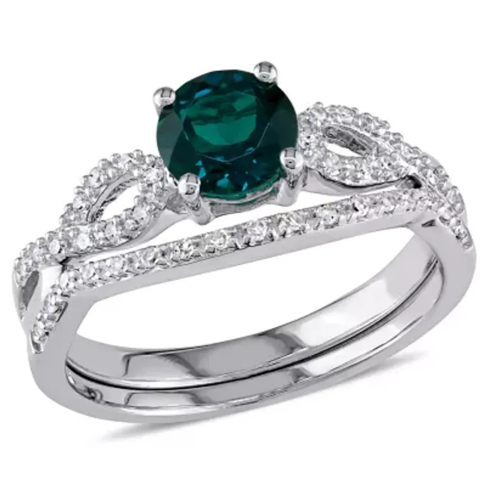 Lab Created Emerald & 1/ CT. T.W. Diamond 10K Gold White Bridal Set