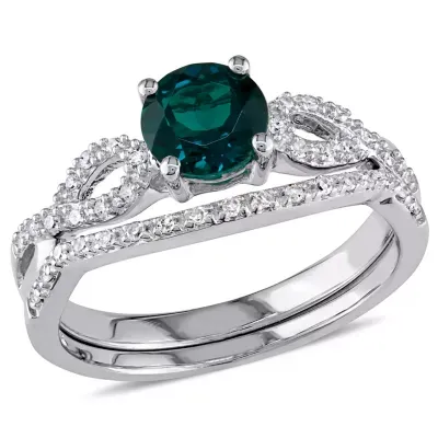 Lab Created Emerald & 1/ CT. T.W. Diamond 10K Gold White Bridal Set