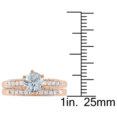 Genuine Aquamarine & 1/3 CT. T.W. Diamond 10K White Gold Bridal Set