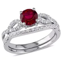 Lab Created Ruby & 1/6 CT. T.W. Diamond 10K White Gold Bridal Set