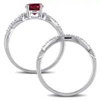 Lab Created Ruby & 1/6 CT. T.W. Diamond 10K White Gold Bridal Set