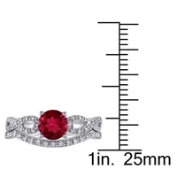 Lab Created Ruby & 1/6 CT. T.W. Diamond 10K White Gold Bridal Set