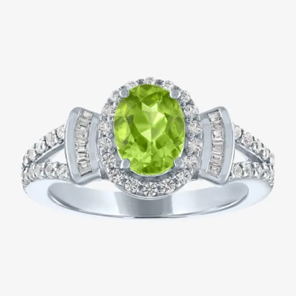 Womens Genuine Green Peridot Sterling Silver Cocktail Ring