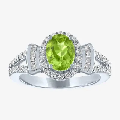 Womens Genuine Green Peridot Sterling Silver Cocktail Ring