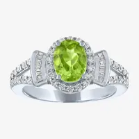 Womens Genuine Green Peridot Sterling Silver Cocktail Ring