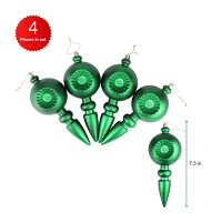4ct Green Retro Reflector Shatterproof Matte Christmas Finial Ornaments 7.5"