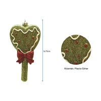 5.75'' Glittered Green and Red Shatterproof Christmas Heart Lollipop Ornament