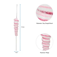 7.5'' Pink and White Glittered Spiral Twist Lollipop Christmas Ornament