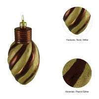 11'' Chocolate Brown and Gold Striped Shatterproof Light Bulb Christmas Ornament (Pack of 3)