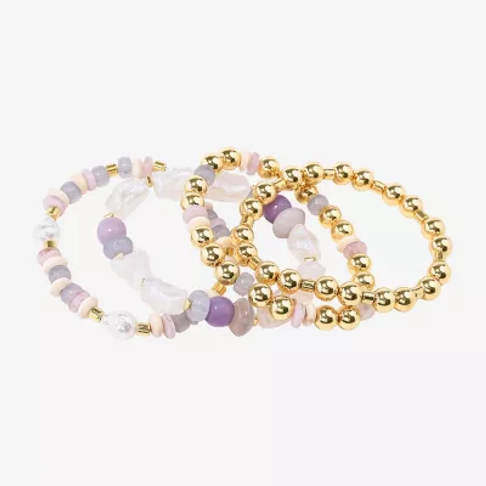 Bijoux Bar Gold Tone 4-pc. Stone Simulated Pearl Bracelet Set