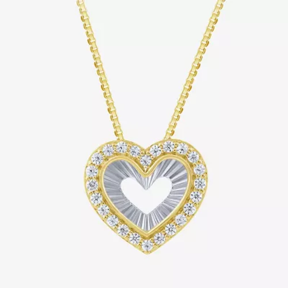 (G/Si2) Womens 1/4 CT. T.W. Lab Grown White Diamond 10K Gold Heart Pendant Necklaces