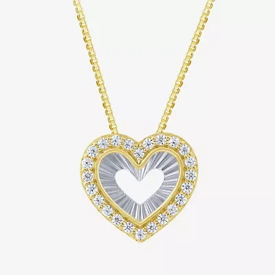 (G/Si2) Womens 1/4 CT. T.W. Lab Grown White Diamond 10K Gold Heart Pendant Necklaces