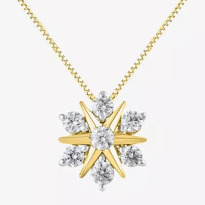 (G/Si2) Womens 1/2 CT. T.W. Lab Grown White Diamond 10K Gold Sunburst Pendant Necklaces
