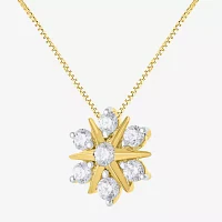 (G/Si2) Womens 1/2 CT. T.W. Lab Grown White Diamond 10K Gold Sunburst Pendant Necklaces