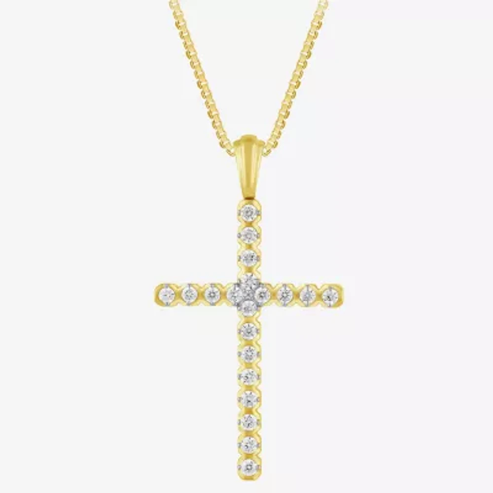G/Si2) Womens 1/2 CT. T.W. Lab Grown White Diamond 10K Gold Cross Pendant Necklaces