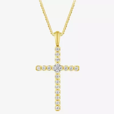 G/Si2) Womens 1/2 CT. T.W. Lab Grown White Diamond 10K Gold Cross Pendant Necklaces