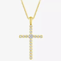 G/Si2) Womens 1/2 CT. T.W. Lab Grown White Diamond 10K Gold Cross Pendant Necklaces
