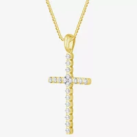 G/Si2) Womens 1/2 CT. T.W. Lab Grown White Diamond 10K Gold Cross Pendant Necklaces