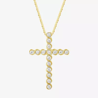 (G/Si2) Womens 1/2 CT. T.W. Lab Grown White Diamond 10K Gold Cross Pendant Necklace