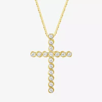 (G/Si2) Womens 1/2 CT. T.W. Lab Grown White Diamond 10K Gold Cross Pendant Necklace