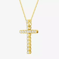 (G/Si2) Womens 1/2 CT. T.W. Lab Grown White Diamond 10K Gold Cross Pendant Necklace