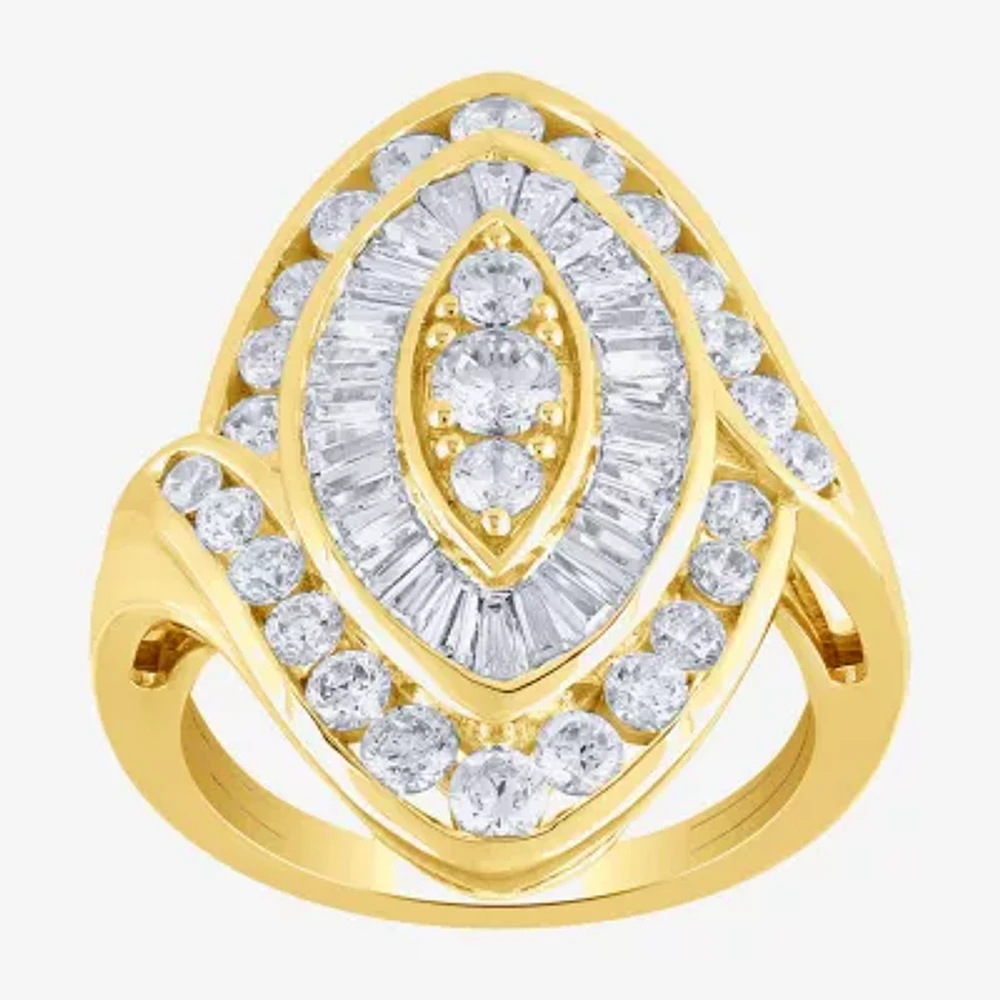(G/ Si2) Womens 2 CT. T.W. Lab Grown White Diamond 10K Gold Marquise Cocktail Ring