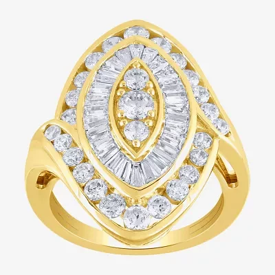 (G/ Si2) Womens 2 CT. T.W. Lab Grown White Diamond 10K Gold Marquise Cocktail Ring