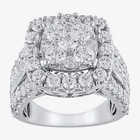 (G/Si2) Womens 4 CT. T.W. Lab Grown White Diamond 10K Gold Cushion Halo Side Stone Cocktail Ring