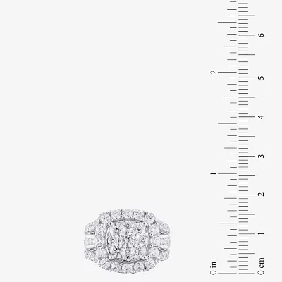 (G/Si2) Womens 4 CT. T.W. Lab Grown White Diamond 10K Gold Cushion Halo Side Stone Cocktail Ring