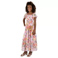 Speechless Big Girls Short Sleeve Flutter Floral Maxi Dress