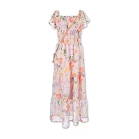 Speechless Big Girls Short Sleeve Flutter Floral Maxi Dress