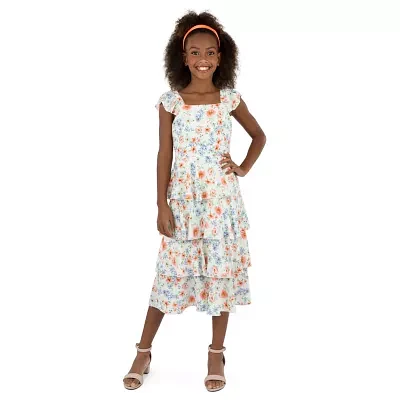 Speechless Big Girls Short Sleeve Cap Floral Maxi Dress