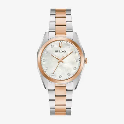 Bulova Surveyor Womens Diamond Accent Two Tone Stainless Steel Bracelet Watch 98p207