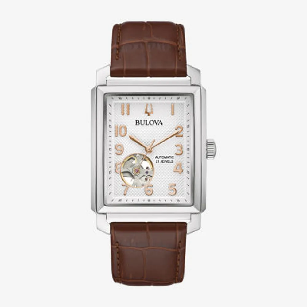 Bulova Classic Mens Automatic Brown Leather Strap Watch 96a268