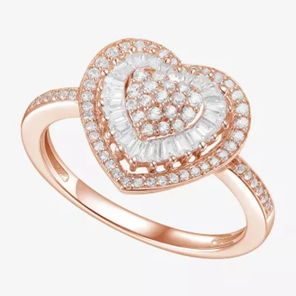 Diamond Blossom Womens 1/2 CT. T.W. Natural White 10K Rose Gold Heart Halo Cocktail Ring