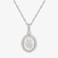 Diamond Blossom Womens 1/2 CT. T.W. Mined White Diamond 10K White Gold Oval Pendant Necklace