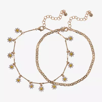 Arizona Gold Tone Daisy Charm 2-pc. 9 Inch Flower Ankle Bracelet