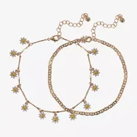 Arizona Gold Tone Daisy Charm 2-pc. 9 Inch Flower Ankle Bracelet