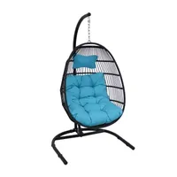 Julia Hanging Egg Chair with Blue Cushion and Stand