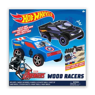 Hot Wheels DIY Toy  Wood Car Racers -  2 Pack (Marvel Avengers Black Panther & Captain America)