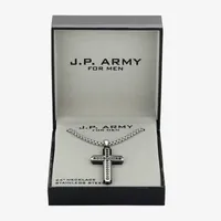 J.P. Army Men's Jewelry Cubic Zirconia Stainless Steel 24 Inch Cable Cross Pendant Necklace