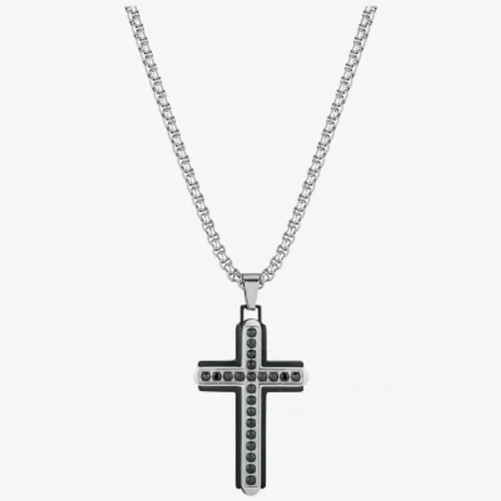 J.P. Army Men's Jewelry Cubic Zirconia Stainless Steel 24 Inch Cable Cross Pendant Necklace