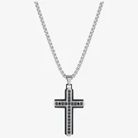 J.P. Army Men's Jewelry Cubic Zirconia Stainless Steel 24 Inch Cable Cross Pendant Necklace